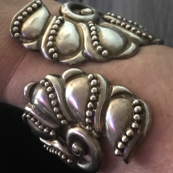 taxco unicorn horn ram thick statement vintage sterling silver bracelet STUNNER - Picture 1 of 2